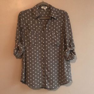 Gray/white polka dot Express portofino blouse